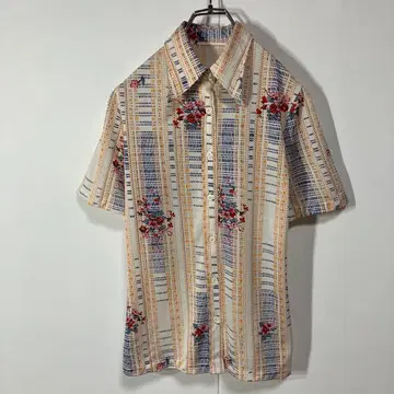 빈티지 꽃무늬 패턴 무늬 레트로 비침 니트 반팔 셔츠 구제 의류