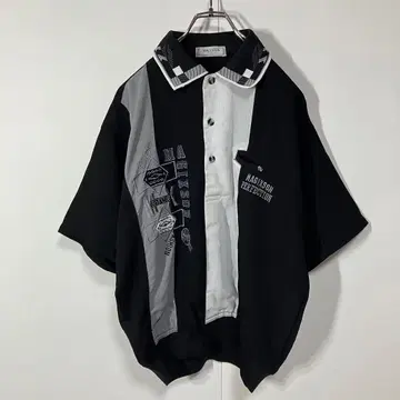 빈티지 절개 자수 레트로 포켓 비침 반팔 피케 셔츠 구제 의류