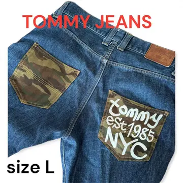 타미 TOMMY JEANS 카모플라쥬 & 페인트 백 스트레이트 L