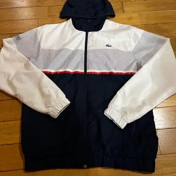 LACOSTE 후드 부착 점퍼 네이비/화이트 새상품급