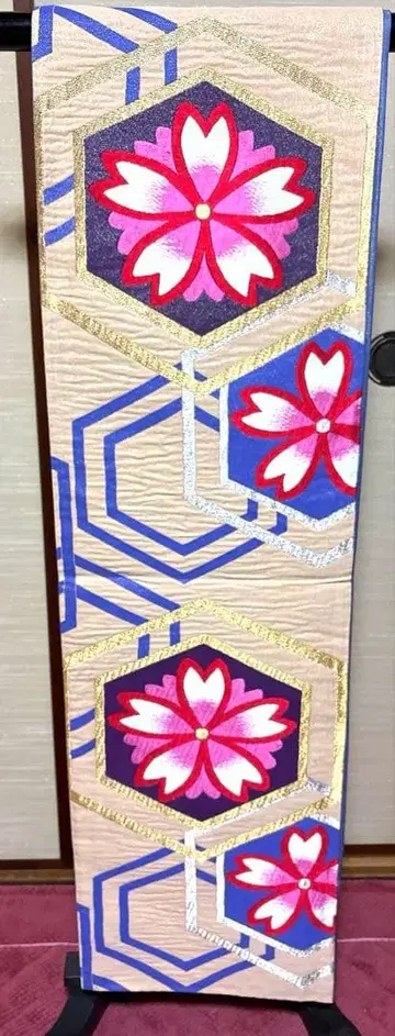 크림 벚꽃 거북이 등껍질 문양 후쿠로 오비