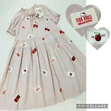 핑크하우스 키티 콜라보 원피스 반팔 와펜 애플블라썸