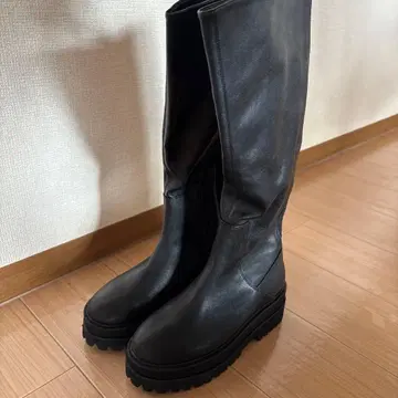 [ JEANASIS ] 블랙 가죽 롱 부츠 통굽