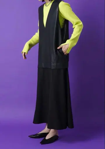 [CYAN TOKYO ] 비건 가죽 레이어 원피스