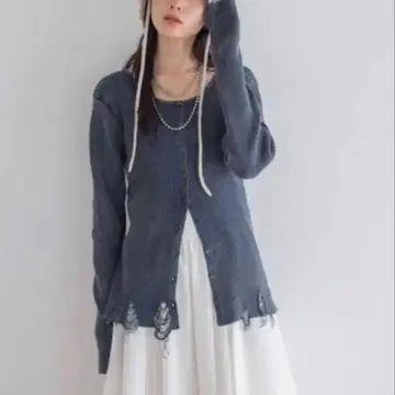 지나시스 12G 그런지 리브 크루 가디건 네이비 계열 기타