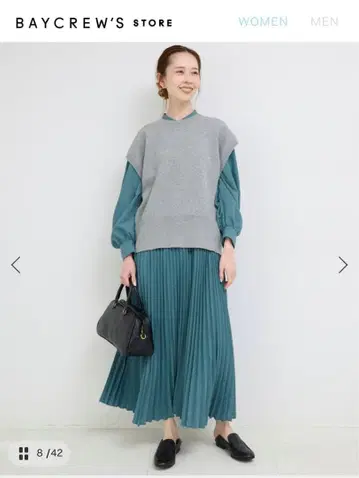 SLOBE IENA 플리츠 롱 원피스 그린