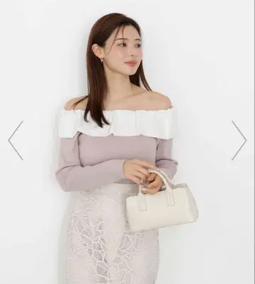 프릴 오프숄더 2way 니트 핑크 proportion