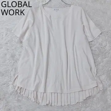 글로벌 워크 반팔 티셔츠 플리츠 무지 성숙/러블리 봄/여름 베이지 M