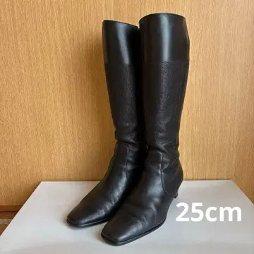 히미코 블랙 천연 가죽 롱 부츠