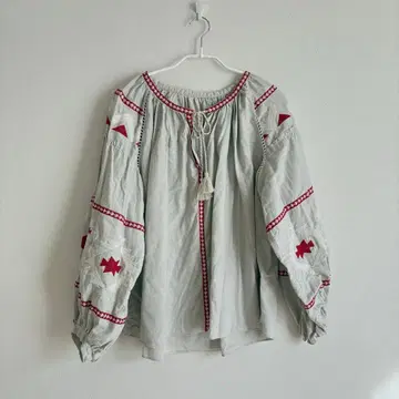 저널 스탠다드 린넨 에스닉 블라우스 자수 빨간색