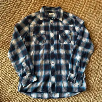 Gilevans LL 플란넬 긴팔 셔츠 블루 화이트 체크