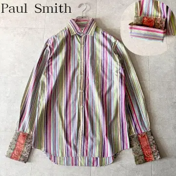 컨디션 최상 폴스미스 멀티 스트라이프 꽃무늬 긴팔 셔츠 M 이탈리아 원단