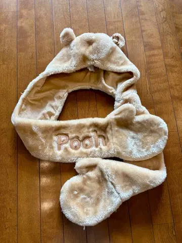 푸우 귀 달린 머플러 장갑 미튼 포함 팬캡 베이지 디즈니