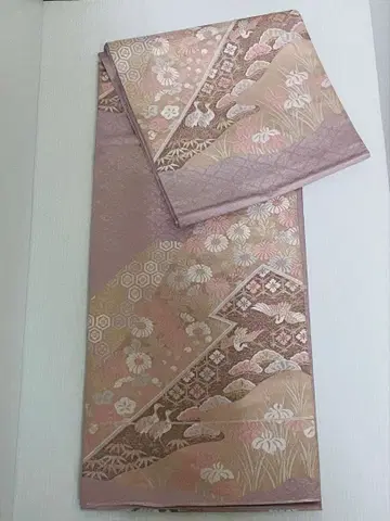 순수 실크 핑크 계열 꽃무늬 후쿠로 오비