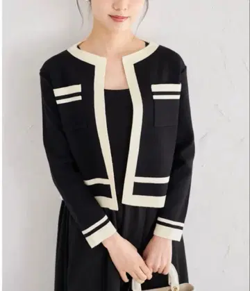 바이컬러 니트 가디건 x 도킹 니트 원피스 셋업