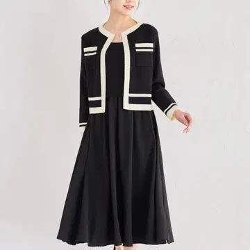 바이컬러 니트 가디건 x 도킹 니트 원피스 셋업