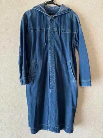 Cafetty 후드 부착 데님 롱 코트