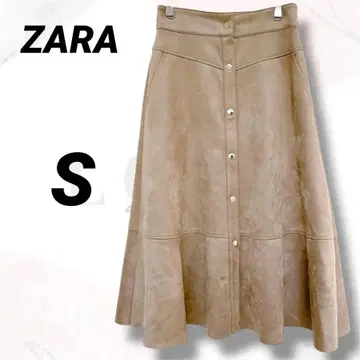 자라 롱 스커트 S 새상품급 베이지 스웨이드 머메이드 플레어 여성스러운