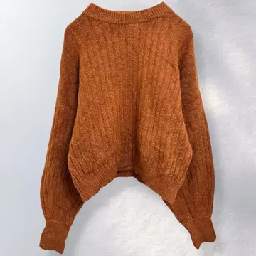 울 혼방 오버 사이즈 니트 스웨터 숏 기장 펑퍼짐한 소매 M [ a996