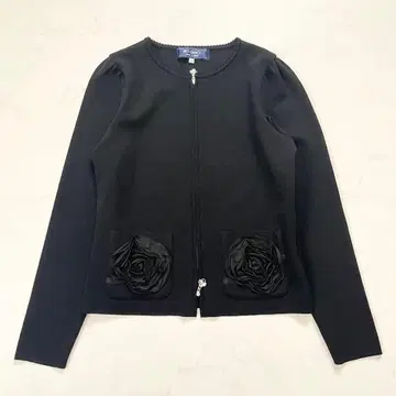 미사용 2024 엠즈 그레이시 플라워 모티브 테이프 니트 블랙 38