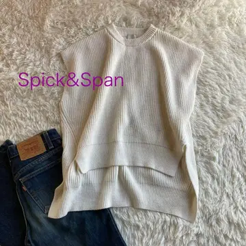 새상품급 Spick & Span 니트 베스트 리브편 화이트 프리 사이즈