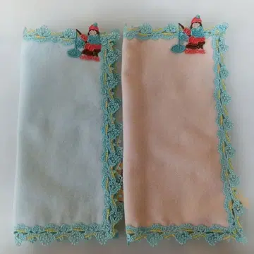 친자와 레이스 손수건 와카사기 낚시 파우더 블루+살몬 핑크 2장