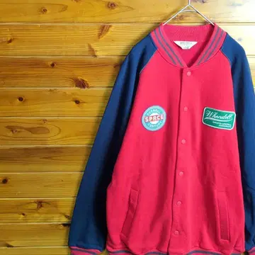 바시티 자켓 자켓 점퍼 블루종 L 빨간색 래글런 소매 와펜 자수