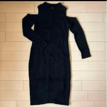 rienda 니트 원피스 컷오프 오프숄더 하이넥 기모