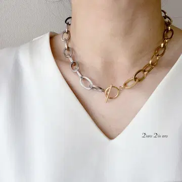 금속 알레르기 방지 스테인리스 소재 바이컬러 청키 체인 목걸이