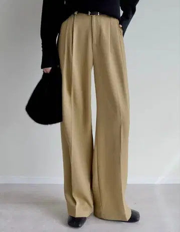 Re:EDIT 캐러멜 베이지 와이드 팬츠 MC 작은 키