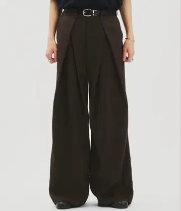 selle glant 다크 브라운 와이드 팬츠 프론트 턱 턱 인