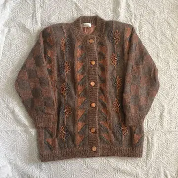 체크 무늬 꽃 무늬 자수 가디건 구제 의류