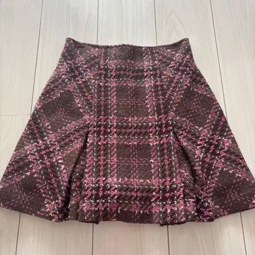 스나이델 핑크 브라운 체크 미니 스커트
