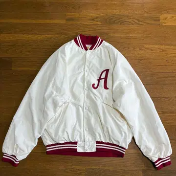 70s Russell 금택 나일론 바시티 자켓 M 화이트 크림슨