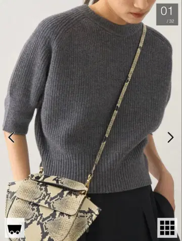 디자인 웍스 울 캐시미어 숏 슬리브 니트 그레이