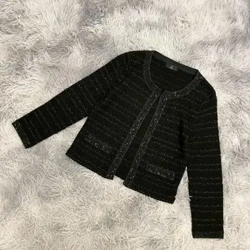 [ INED ] 이네드 긴팔 노카라 자켓 가디건 니트 스팽글