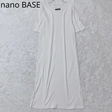 나노 베이스 리브 니트 원피스 롱 기장 7부 소매 V넥 무지 화이트 M