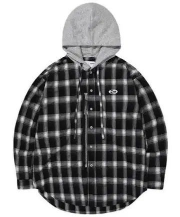 [ 하야테 착용 ] OY 후드 부착 체크 셔츠 후드티