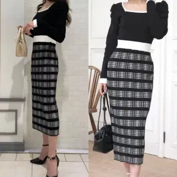블랙과 화이트 체크 무늬 니트 원피스 royalparty 최종 가격 인하