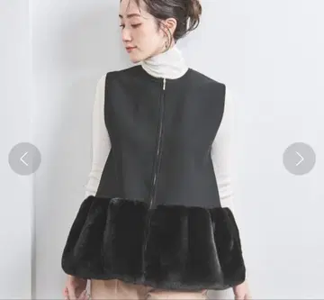 UNITED ARROWS*인조 모피 콤비 베스트 택 포함 새상품 블랙