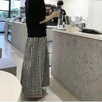 옥순 ok.soon 깅엄 린넨 와이드 팬츠 이지 화이트 블랙