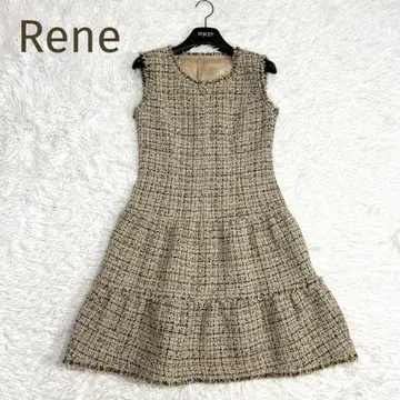 Rene TISSUE사 트위드 원피스 티어드 까멜리아 사이즈 36
