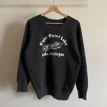 50s~60s 맨투맨 빈티지 3단 프린트 페이드 흑먹색 블랙