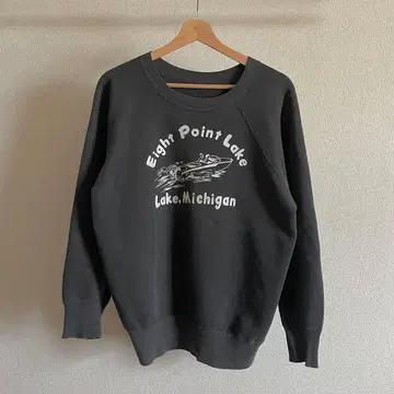 50s~60s 맨투맨 빈티지 3단 프린트 페이드 흑먹색 블랙