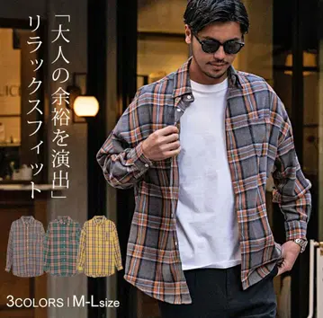 캬바쿠라 cavaria 체크 셔츠 그레이 L 긴팔 캐주얼 셔츠