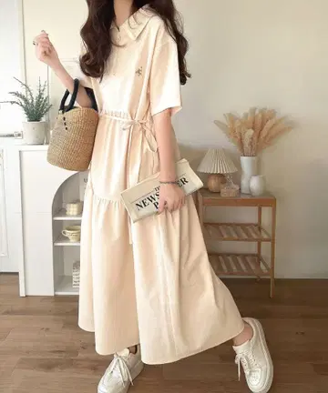 classicalelf 티어드 가슴 자수 축구 하프 ZIP 원피스