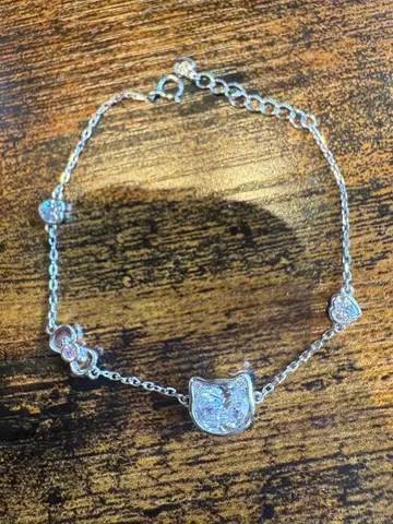 실버 925 고양이형 참 팔찌