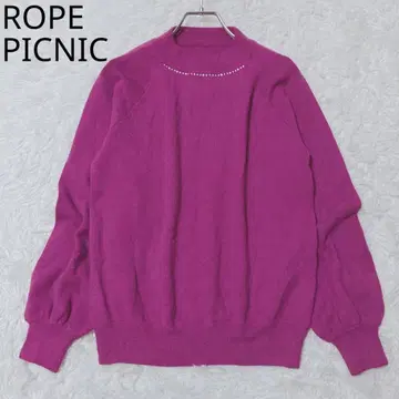 로페피크닉 니트 장식 모크넥 화려한 포인트 컬러 무지 퍼플 M