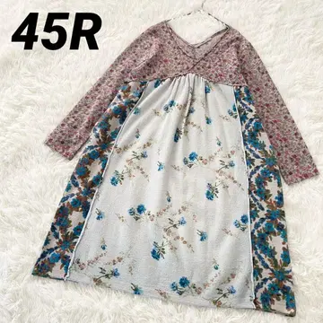 45R 꽃무늬 롱 원피스 울 실크 컬러 블록 [ F ]