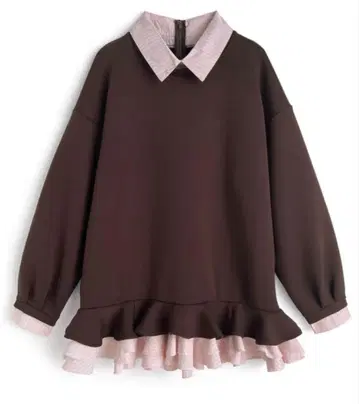 스트라이프 패턴 셔츠 레이어드 스타일 프릴 원피스[kz708]